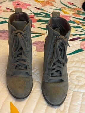 Candie's Olive Green Suede Lace-Up Ankle Boots